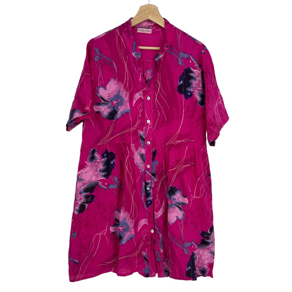 Caterina Ricci Pink Floral Button Down Shift Dress